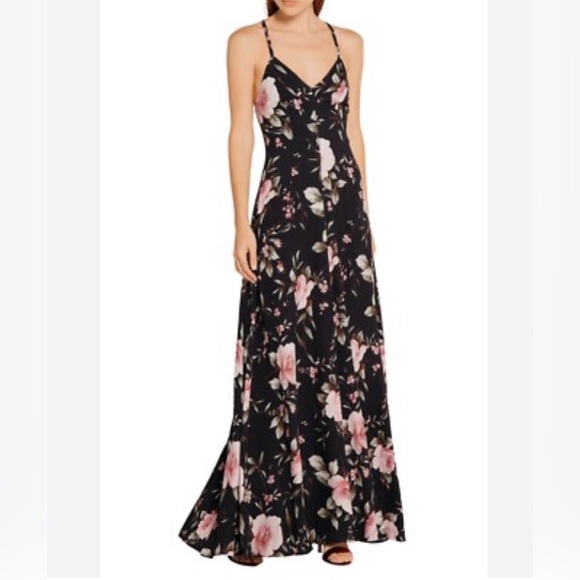 Alice + Olivia Dresses & Skirts - Alice + Olivia Black Maxi Dress with Pink Floral Print
